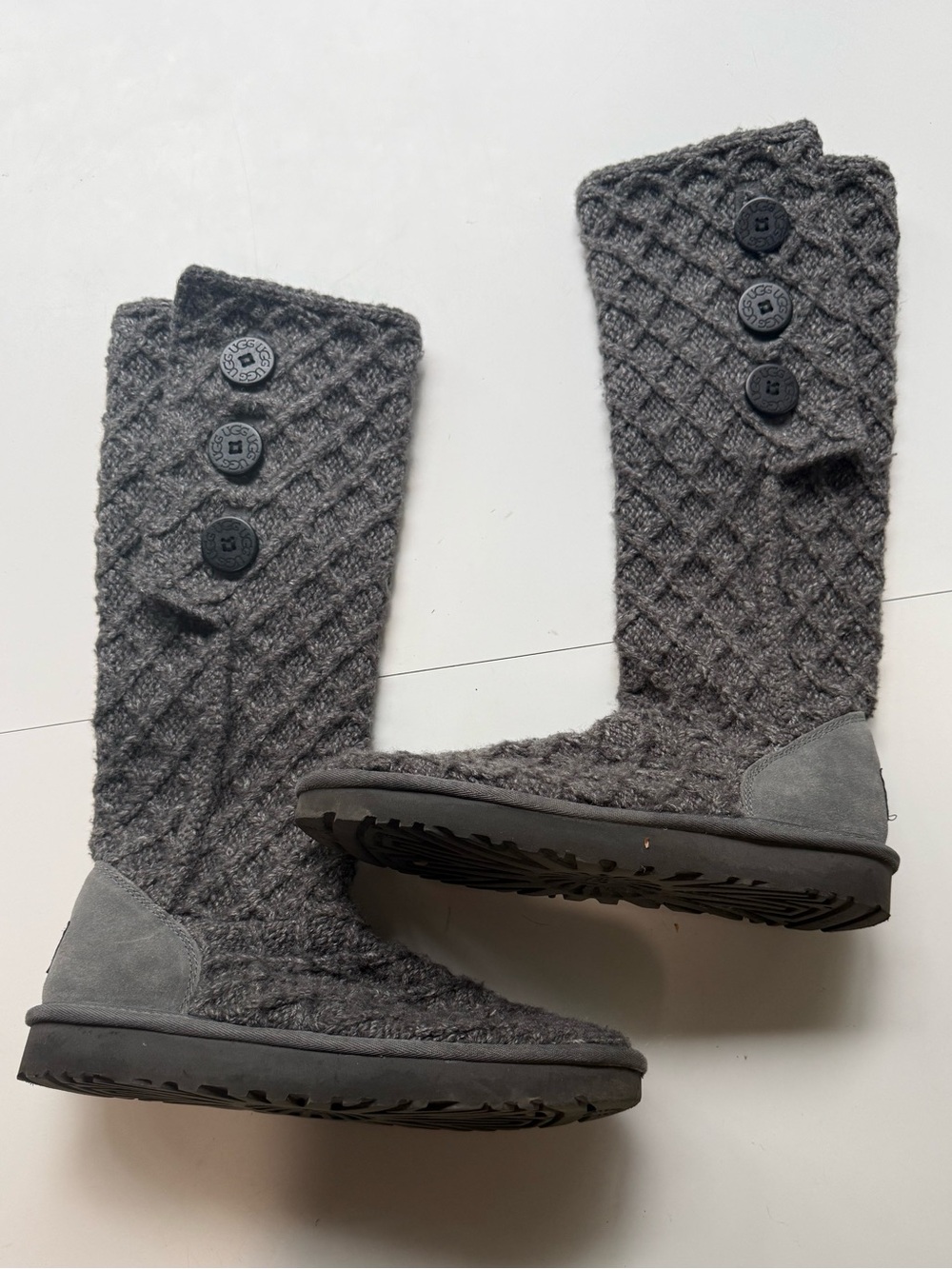 UGG Gray Knit Button-Accent Tall Boots